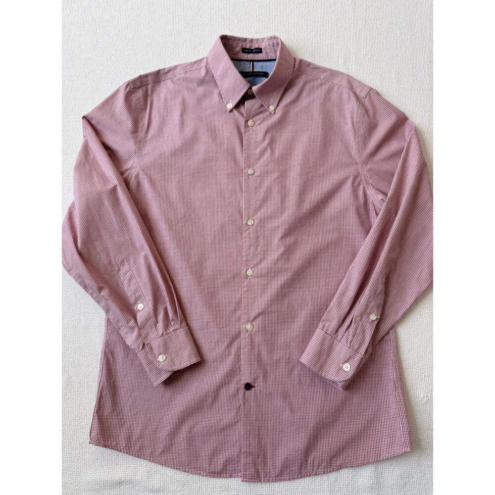 Tommy Hilfiger Slim Fit Non Iron Red Check Dress Shirt 15.5 32/33 church picnic